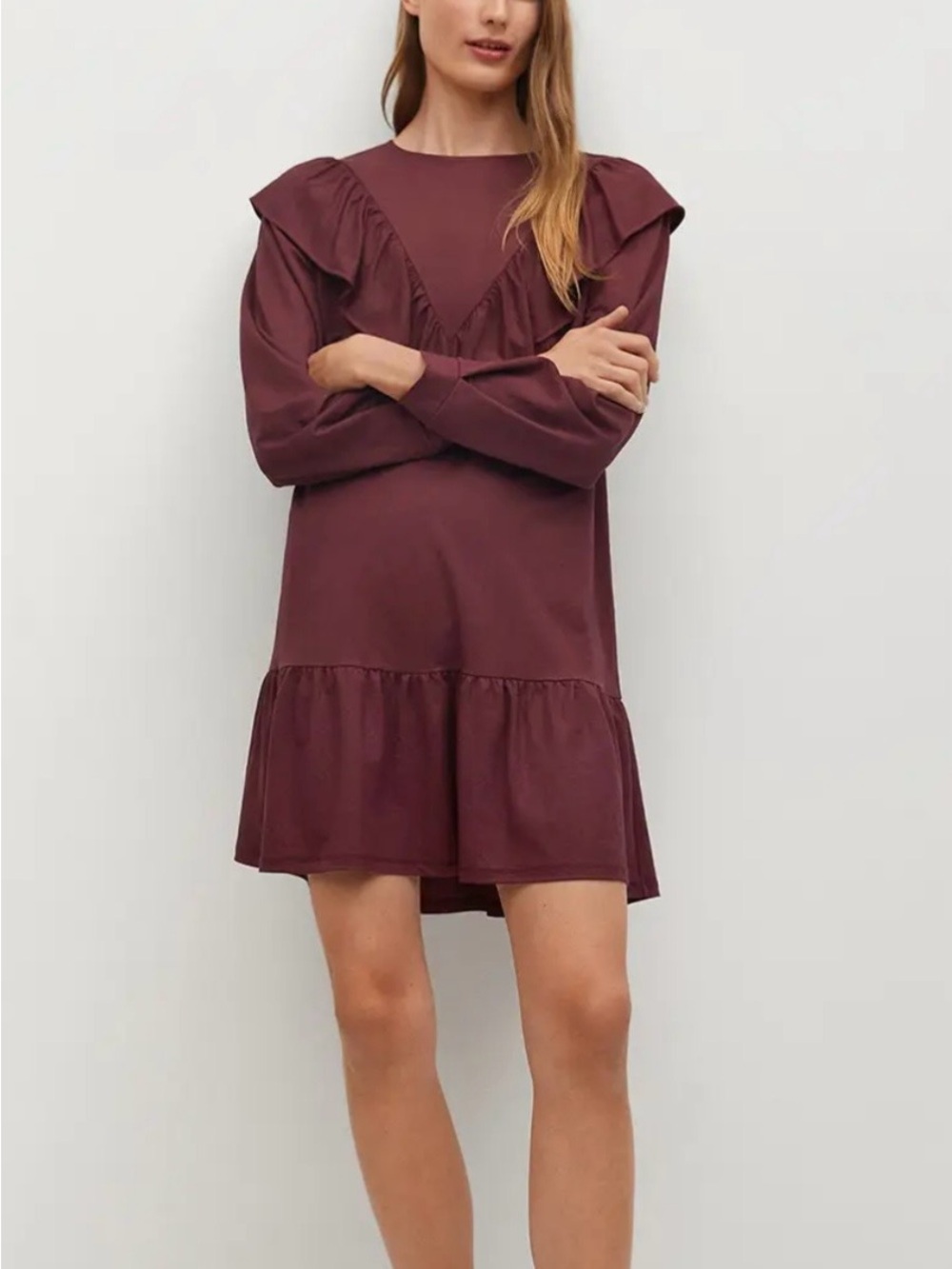 Mango Wine Ruffle-Detail Mini Dress